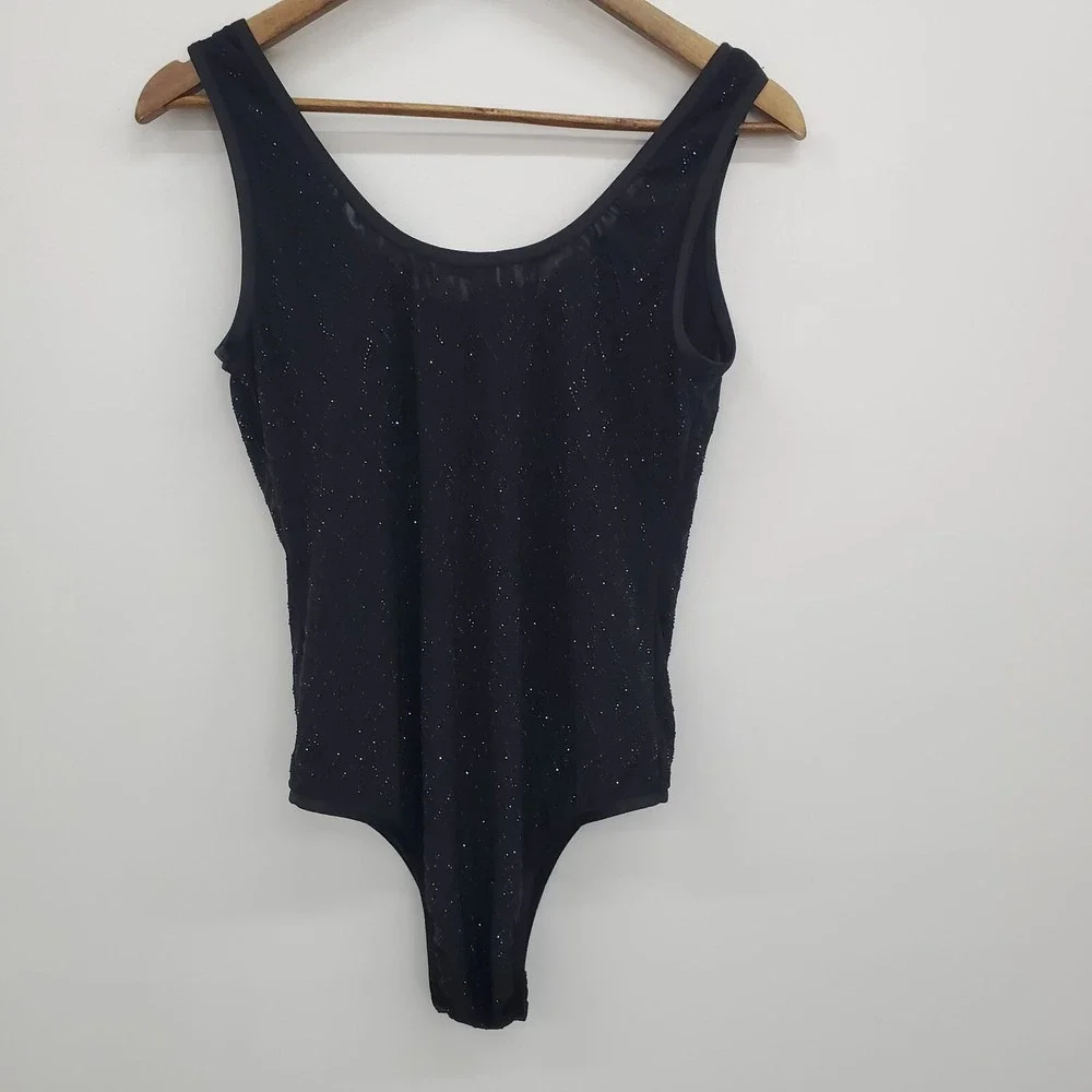 Saint Laurent Paris Womens L Black‎ Beaded Mesh Bodysuit Made in Italy NWOT
